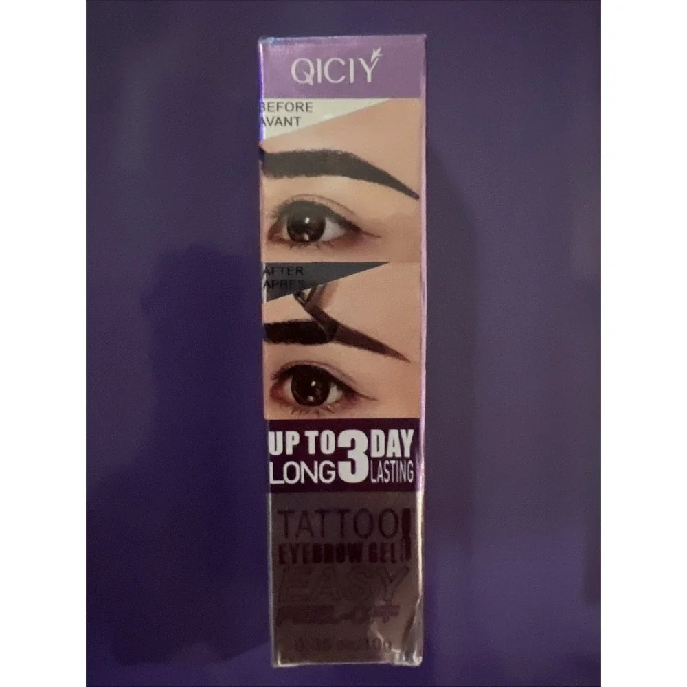 Qiciy Tattoo Eyebrow Gel Lasts Up to 3 Days Easy Peel Off 0.35oz Brown Exp 01/29